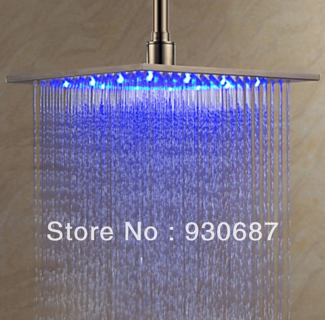 Фотография Contemporary 12 inch Brushed Nickel Brass Shower Head With Color Changing LED Light