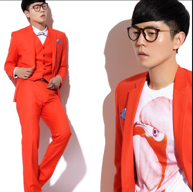 College of the wind The orange suit three-piece suit Bright orange suit fashion cultivate one\'s morality