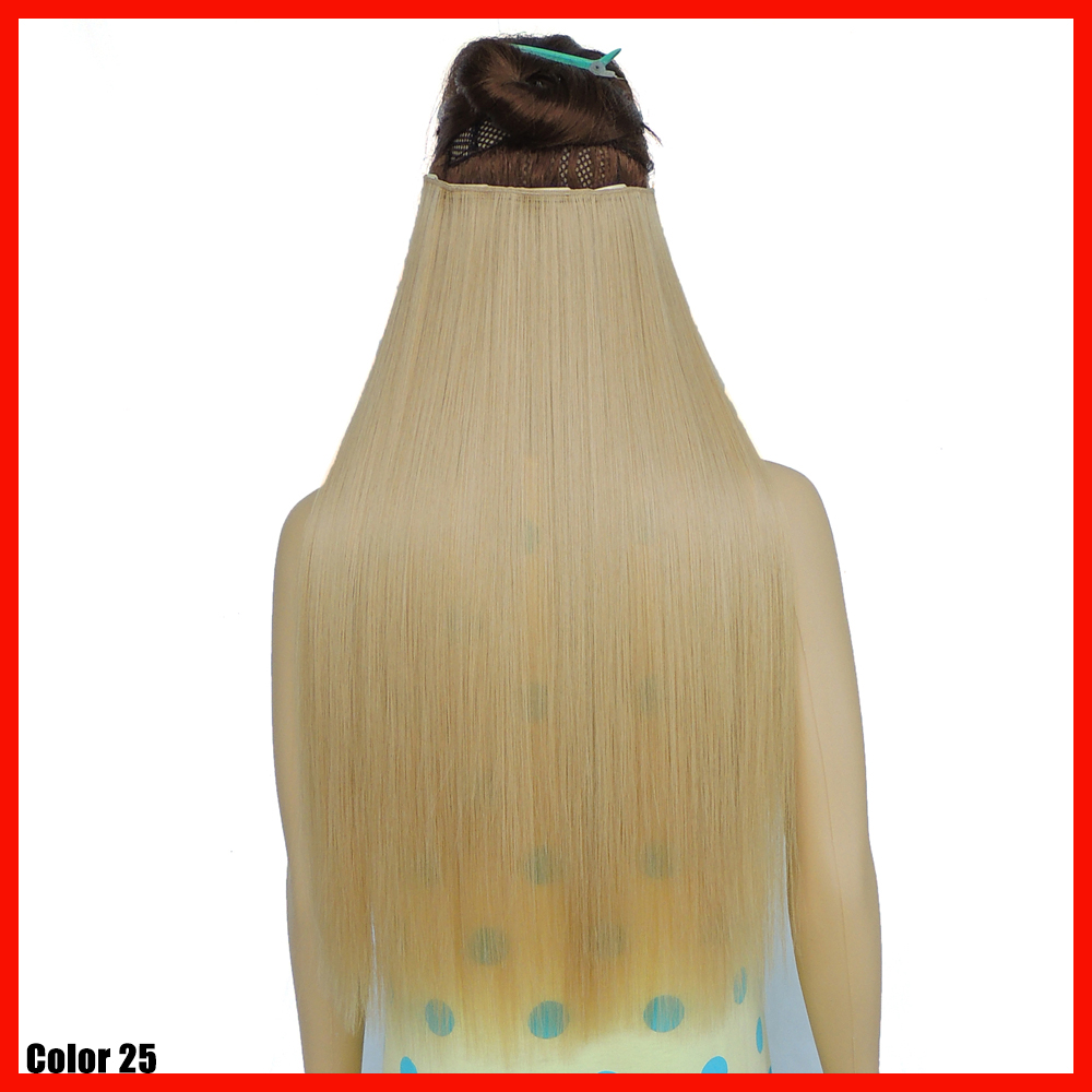 24inch straight noble gold hair extensions kanekalon synthetic hair pieces 5 clip in hair extension long golden blonde hairpiece