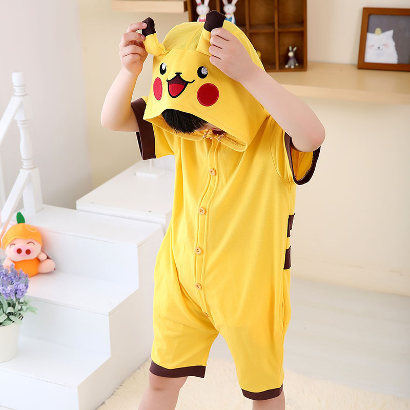 FASHION Summer Short Sleeve Kids Boys Girls Pijamas Pure Cotton Pajamas Child Pyjamas Hooded PIKACHU Cosplay