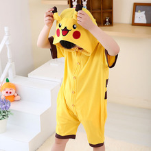 FASHION Summer Short Sleeve Kids Boys Girls Pijamas Pure Cotton Pajamas Child Pyjamas Hooded PIKACHU Cosplay