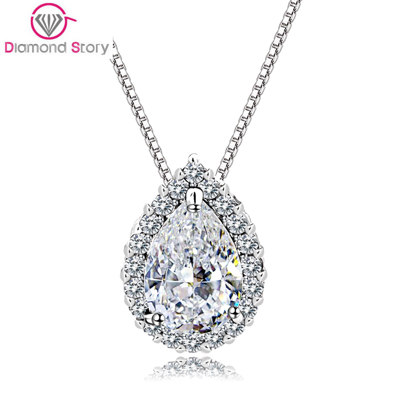 Teemi Luxurious S925 Sterling Silver Pendant Necklace Water Drop Shape Clear Zircon with Tiny Cubic CZ