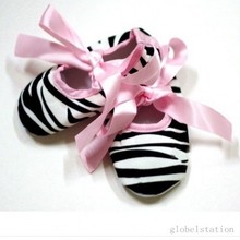 Infant Baby Toddler Girl Dot Damask Zebra Leopard Print Silk Ribbon Shoe Newborn