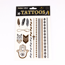 T001 006 NEW Design 2015 Sex Flash Temporary Tattoo Necklace Choker Bracelet Tattoo Flash Golden Metalic