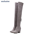 Nubuck Leather Sheepskin Knee High Boots 2017 Latest Square Heel Pointed Toe High Boots Black Gray