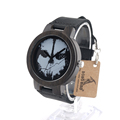 BOBO BIRD D24 Mens Punk Skull Watches Leather Band Quartz Wood Watches for Mens Top Brand