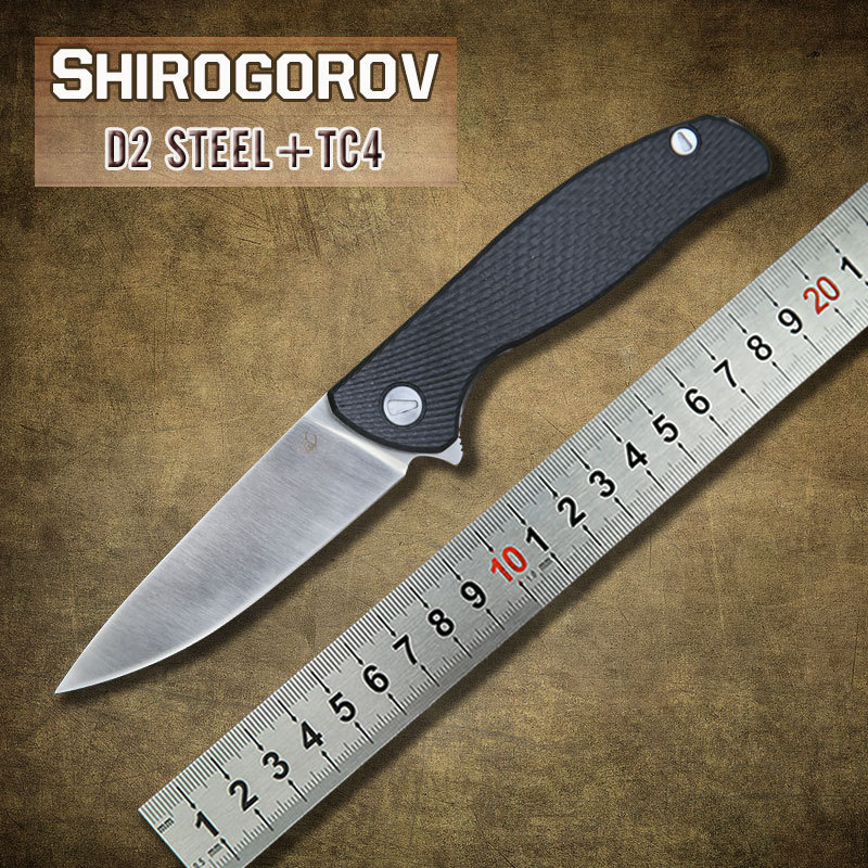 Free shipping Shirogorov F95 IceBreaker folding knife D2 blade TC4 Titanium handle camping hunting outdoors survival
