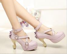Strappy Lolita Shoes Strange Heel Pumps 2016 New Fashion Ladies Ankle Buckle Bow Embellished High Heel Shoes Free Shipping