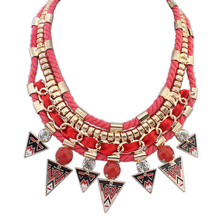New Fashion Vintage Rope Rhinestone Beads Bib Choker Statement Necklace For Women Stripe Triangle Jewelry For