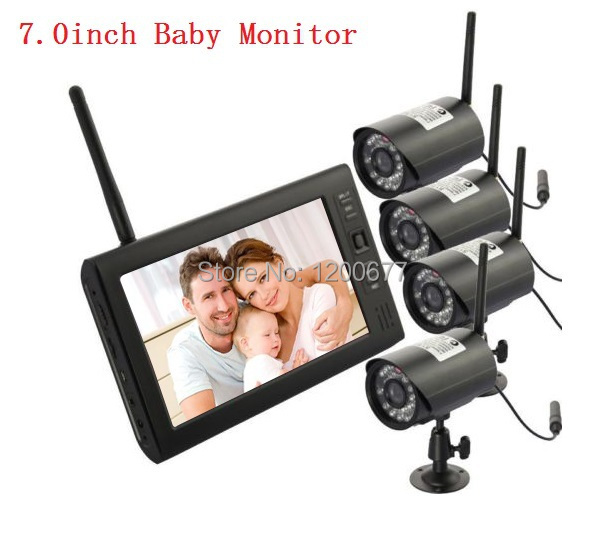 New 2.4G video baby monitor 7.0inch Split Quad Color LCD nany babysitter baby monitors support 4 camera baby detector fetal