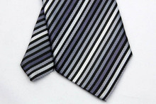 NT0033 Gray White Stripe Smooth Jacquard Woven Classic Type Silk Polyester Man s Business Wedding Luxury