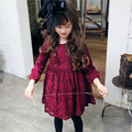 Wine Color Little Girl Lace Dress With Big Bow Baby Children Kids Korean Cute Clothing Big