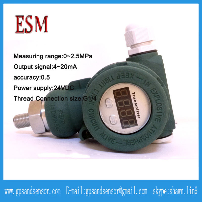 Pipe measuring pressure sensor 0 ~2.5M0KPa 4 ~ 20mA G1 / 4 24VDC threaded connection pressure transmitter with display 2088
