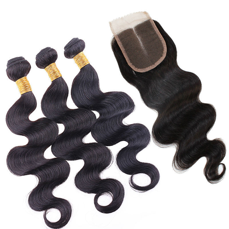 Queen Hair Products With Closure Bundle Brazilian virgin hair 4 bundles Hair Weft With Closure Brazilian body wave with closure