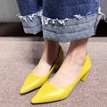 2017 New Pointed Toe Low Heel Pumps Black Yellow Shallow Mouth 4 5cm Thick High Heel