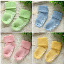 0 3 year old cotton baby socks Autumn and winter thick terry baby socks solid color