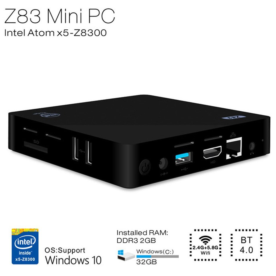 Z83 TV Box Intel Atom X5-Z8300 Quad-core 4K 1000M Ethernet 64 Bit 2.4G + 5.8G WiFi BT4.0 Connectivity Set-top Box EU/US Plug