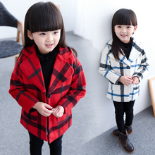 Free shipping 2015 new arrival fashion female 2-6years child baby girls winter Long coat Tartan jackets tide children’s clothing