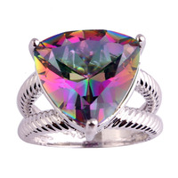 Free Shipping Apollonian Triangle Cut Multi Color Rainbow Sapphire 925 Silver Ring Fashion Unisex Jewelry Size 7 8 9 10 11 12