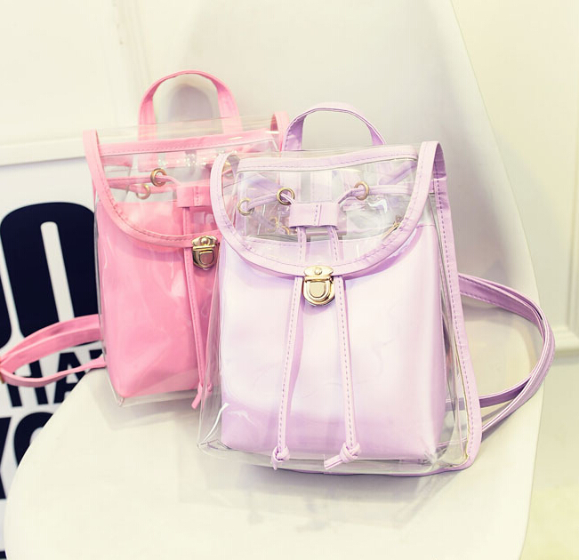 Free shipping 2015 new Summer Candy colored women bag transparent small double backpack Lovely Ladies small