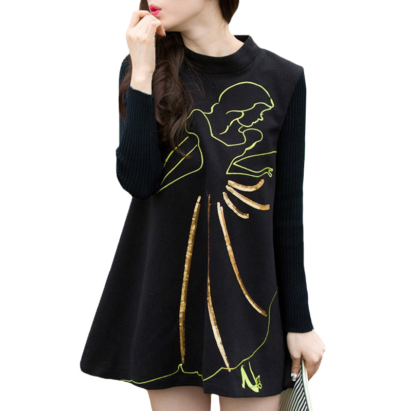 New Fashion Women Dress 2015 Winter Autumn Patchwork Knitted Long-sleeve O-neck Embroidery A-line Mini Dresses WQL3301