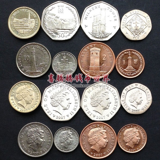 Isle Of Man 8 PCS Coins Set New Uncirculated 2007 100 Original Coins For Collection