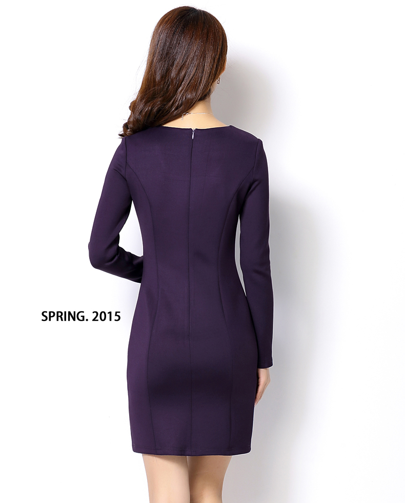 Plus Size New Autumn Women dress Slim Full Sleeve Ol Commuter Accept Waist Dresses Purple Black Wine Red 9047 -15