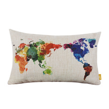 Decorative Throw Pillows World Map Geometric Colorful Cotton Linen Cushion Cover For Sofa Home Decor Pillowcase In Stock #85129