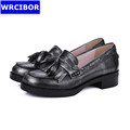 Women Genuine leather silver Vintage Flat Oxford Shoes Woman Flats 2017 Fashion tassel Brogue Oxfords women