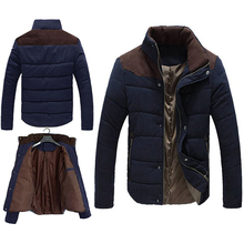 Free Shipping Fashion Slim Winter Men Cotton Pocket Button Down Single Breast Zip Coat Jacket Overcoat Outwear Navy Blue