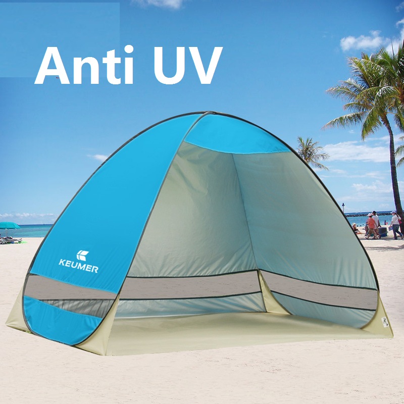 Anti UV beach tent 2 person silver coating sun shelter quick antomatic opening pop up awning fishing / camping / beach shade