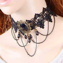 2015 fashion gothic style black lace necklace exaggerated elegance ladies chain tassel vintage metal choker necklace DL3010