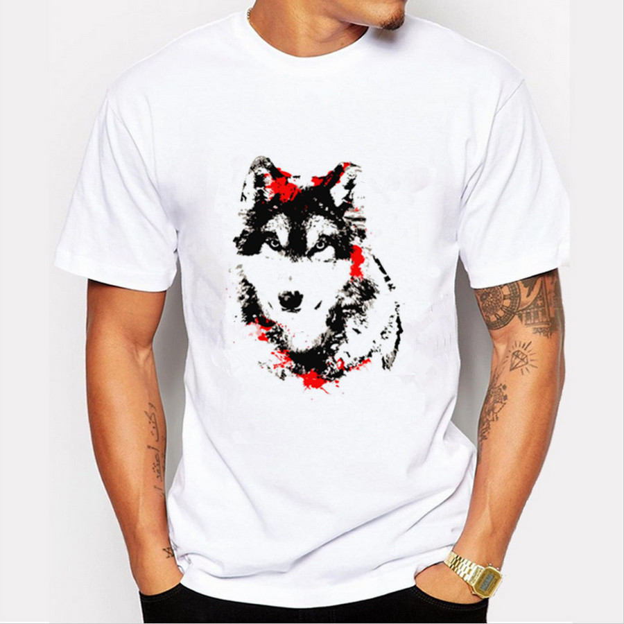 2016 Summer Hot Casual Men T-shirt Wolf 21 Colors Prints Short Sleeved Round Neck Man Cotton Top Shirt FS44-M-YH202