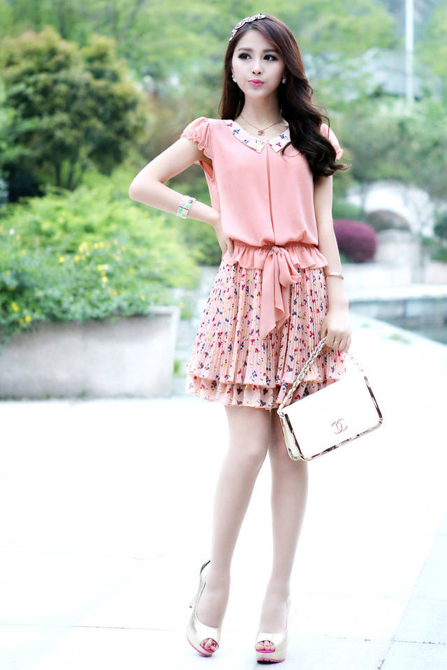 New 2014 summer dress fashion women casual dress Korean fashion chiffon dress was thin girl doll