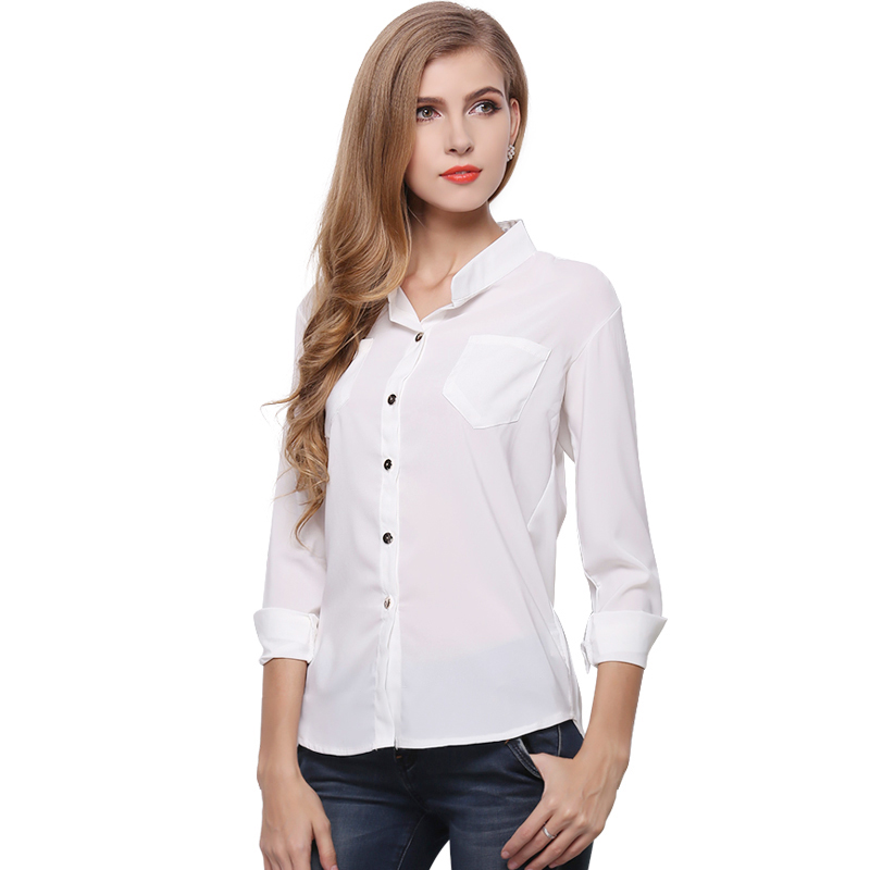 blusa Womens Chiffon Blouse Ladies Candy Color Elegant Stand Neck Blouses Long Sleeve Chiffon Shirt Women