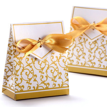 New Hotsale Promotion 50x Boite a Dragee Accessoire Mariage Decoration Table Bapteme Fete Fleur Dore