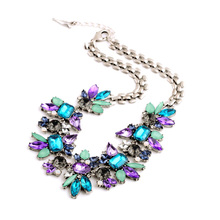 Luxury Created Crystal Flower Pendants Statement Necklace 2015 Fashion Jewelry Women Accessories