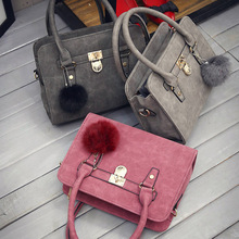 New Korean tide frosted hair ball set shoulder bags small but practical bags messenger bag are 4 color vintage casual handbags