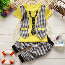 2015 Fashion Baby Boy Spring Clothes Gentleman Suit Toddler Boys Clothing Set short Sleeve T shirt