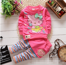 2015 New autumn spring clothing sets sport suit set kid hello kitty cotton suit clothes sets