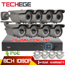 Full 8CH 1080P POE kit 48V POE NVR 8PCS 2.0mp PoE IP Camera 2.8-12MM zoom P2P Cloud cctv system video surveillance system