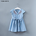 VORO BEVE Summer fashion Baby Girl Dresses Bird Pattern Embroidered Denim Dress Fashion Children Clothes
