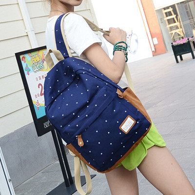 New 2015 casual canvas backpack women fashion school bags for girls dot printing backpack shoulder bags