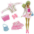 5in1 Spring Clothing Long Sleeve Jacket Tops Skirt Pink Outfit Handbag Shoes For Barbie Doll Clothes
