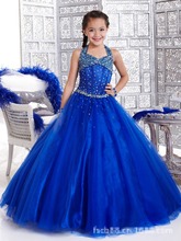 Custom Girls Blue Set Auger Dresses Ball Gown Stage Performance Long Dress Princess Party Dress Flower Girls For Wedding Dresses