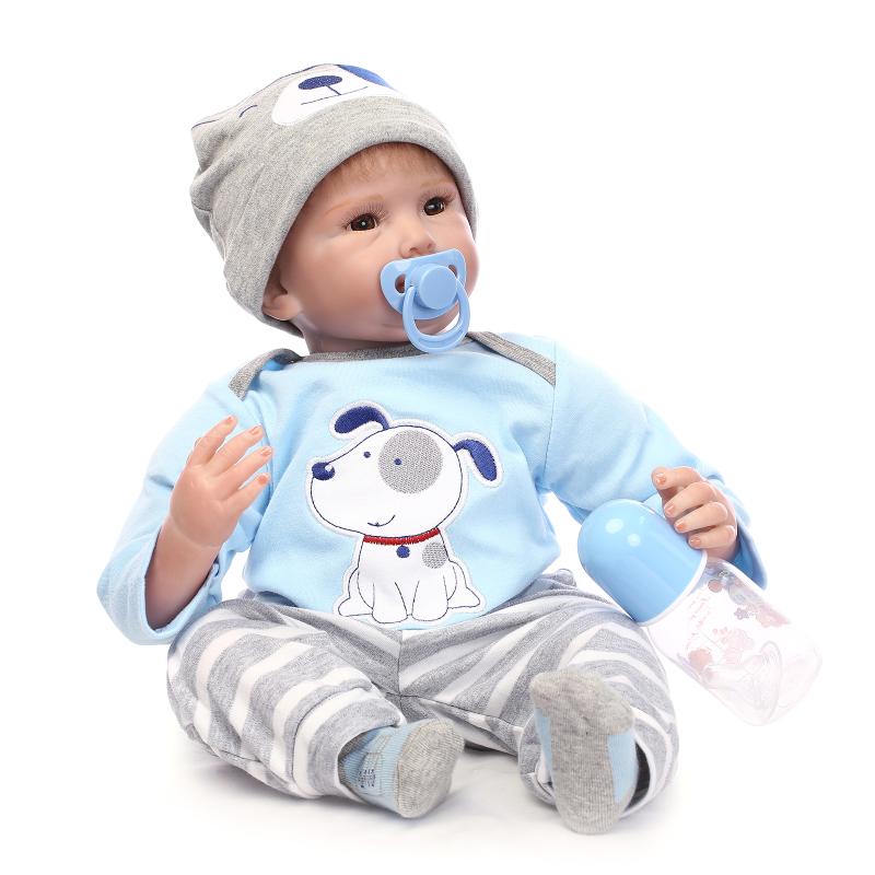 22"Soft Brown Eyes Blue Clothes Boy Doll Reborn Toy Doll ...