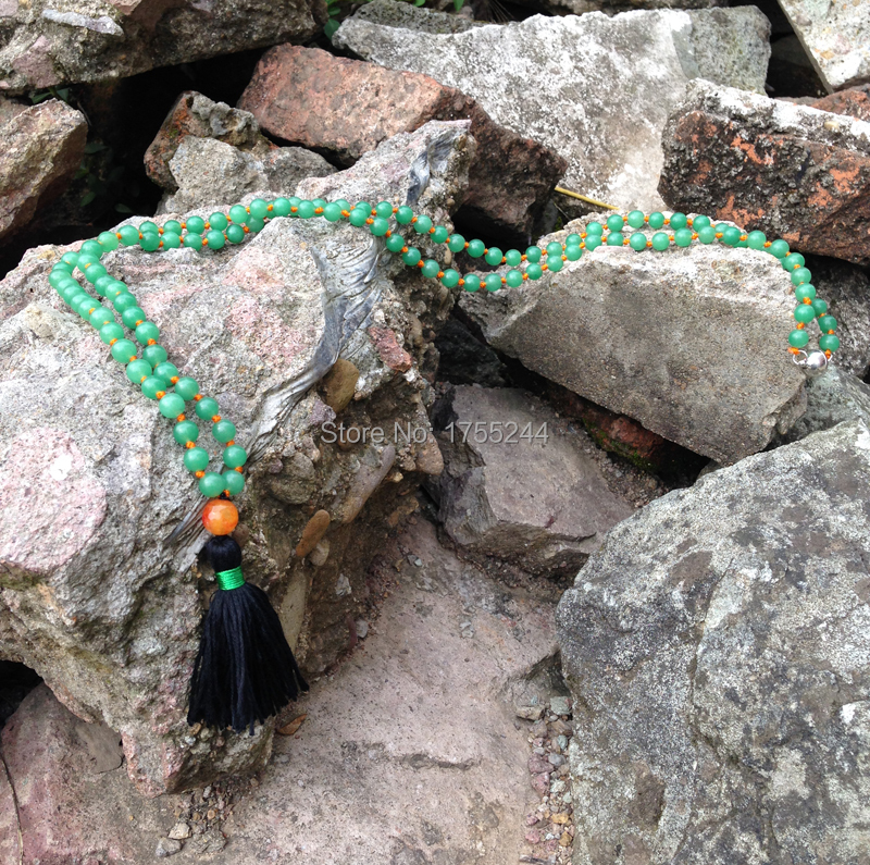 ST0200 Green Jade Stone Necklace Black Tassel Long necklace mala 108 beads stone necklaces christmas gift.JPG