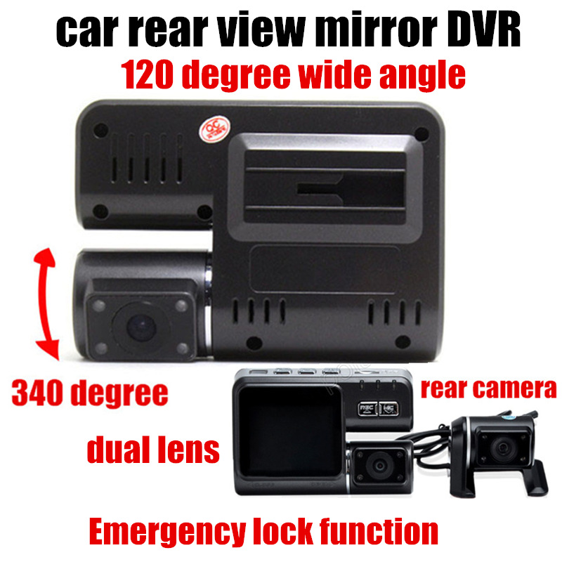 Car DVR Dual Lens Car Camcorder with Rear View Camera Vehicle DVR Car video recorder 2 inch monitor 120 degree wide angle