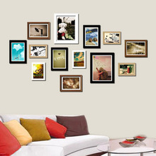 13J combination of solid wood frame photo wall / European wood frame wall / living room wall creative photo