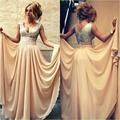 Dressgirl 2016 Cheap Bridesmaid Dresses Under 50 A line Deep V neck Champagne Chiffon Sequins Long